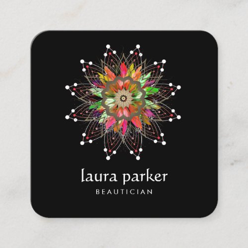 Watercolor Lotus Flower Logo Healing Massage Yoga  Square Business Card