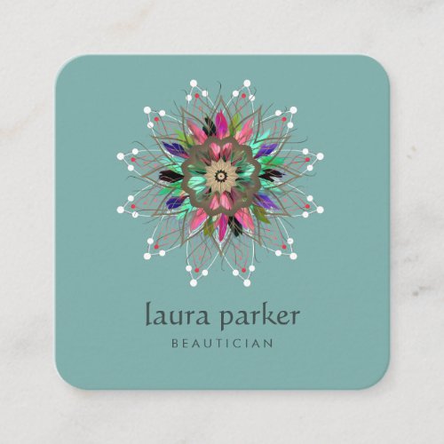 Watercolor Lotus Flower Logo Healing Massage Yoga Square Business Card