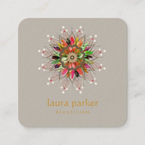 Watercolor Lotus Flower Logo Healing Massage Yoga Square Business Card