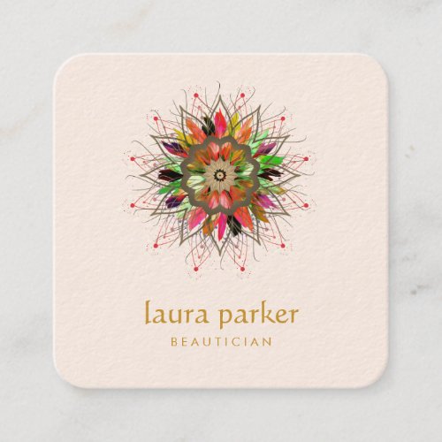 Watercolor Lotus Flower Logo Healing Massage Yoga Square Business Card