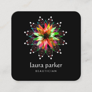 Watercolor Lotus Flower Logo Healing Massage Yoga Square Business Card