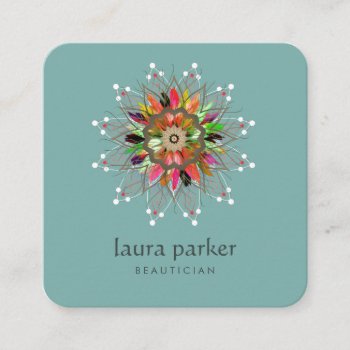 Watercolor Lotus Flower Logo Healing Massage Yoga Square Business Card by tsrao100 at Zazzle
