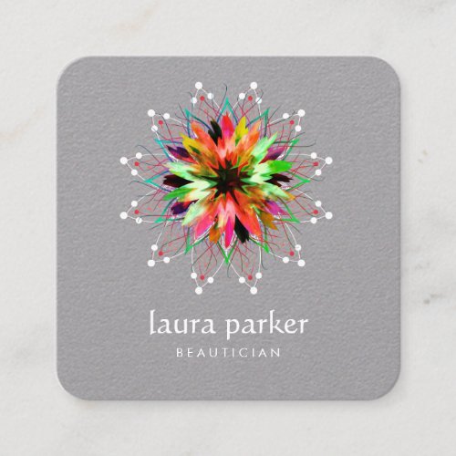 Watercolor Lotus Flower Logo Healing Massage Yoga  Square Business Card