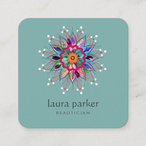 Watercolor Lotus Flower Logo Healing Massage Yoga Square Business Card