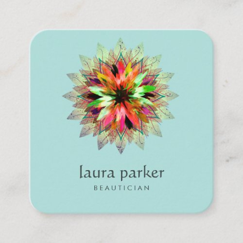 Watercolor Lotus Flower Logo Pink Massage Yoga Square Business Card