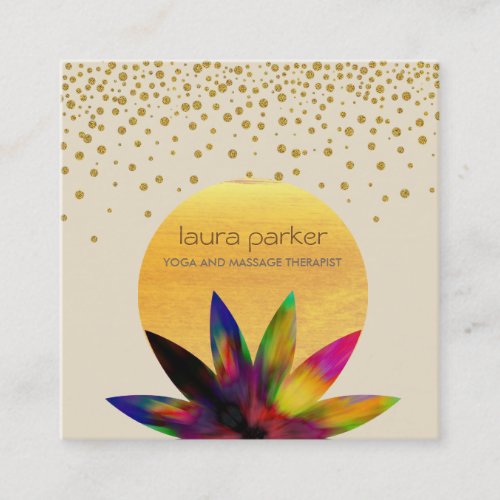 Watercolor Lotus Flower Logo Yoga Healing Health Square Business Card