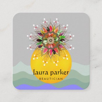 Watercolor Lotus Flower Paint Healing Massage Yoga Square Business Card by tsrao100 at Zazzle