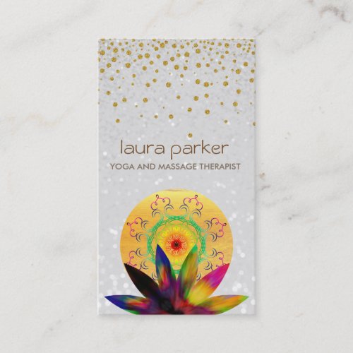Watercolor Lotus Flower Pearl Logo Yoga Healing Business Card