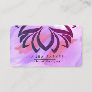 Watercolor Lotus Flower Pink Purple Splatter Business Card