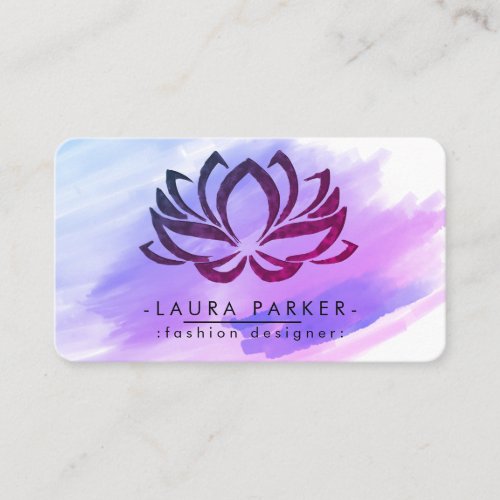 Watercolor Lotus Flower Pink Purple Splatter Yoga Business Card