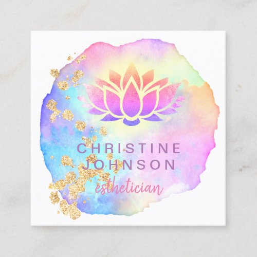 watercolor lotus flower square business card