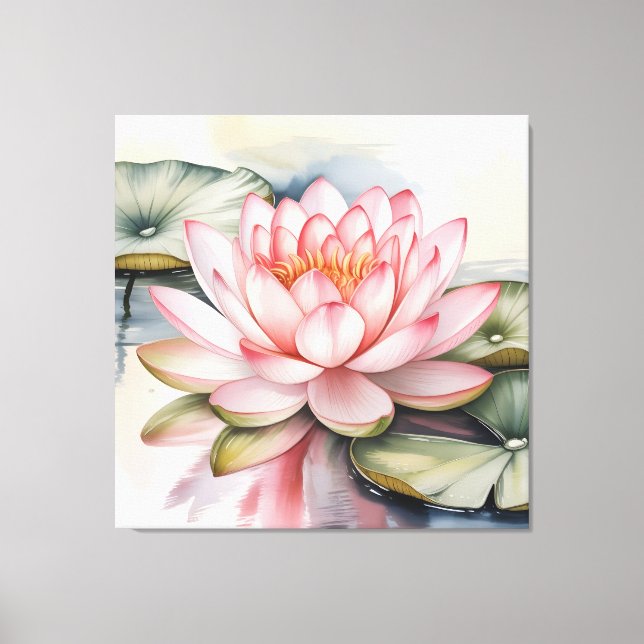 Watercolor Lotus Flower stretched Canvas Print (Front)