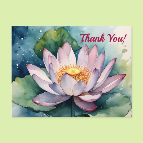 Watercolor Lotus Flower Thank You Postcard