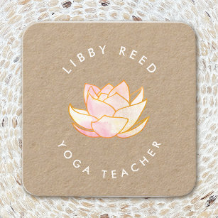 Watercolor lotus flower Yoga Teacher Square Business Card