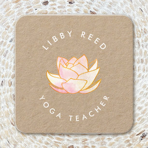 Watercolor lotus flower Yoga Teacher Square Business Card