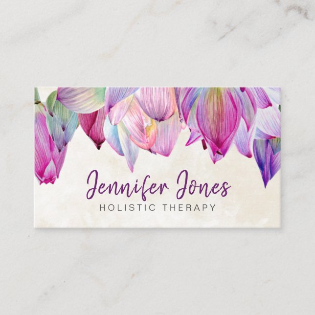 Watercolor Lotus Flowers Business Card (Front)