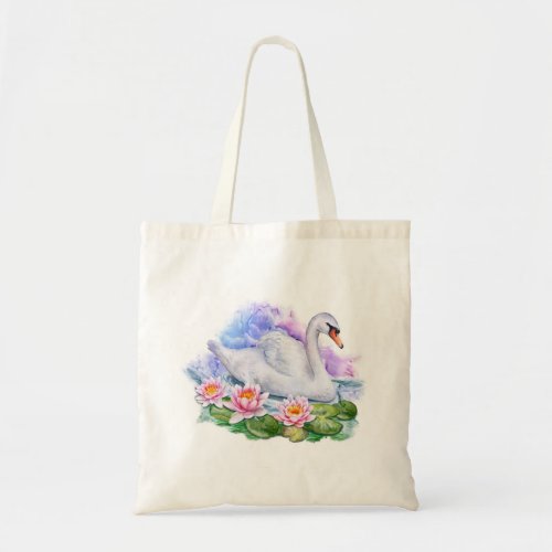 Watercolor Lotus Swan Tote Bag