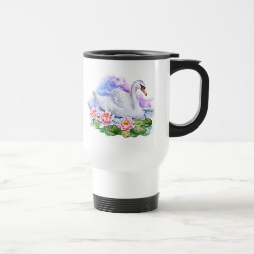 Watercolor Lotus Swan Travel Mug