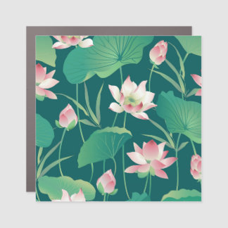 Watercolor lotus: vintage seamless flowers. car magnet