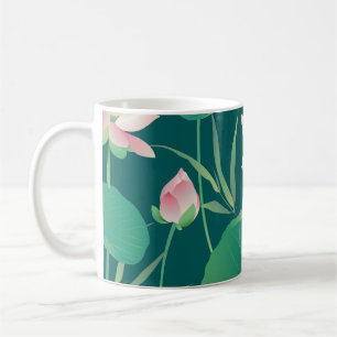 Watercolor lotus: vintage seamless flowers. coffee mug