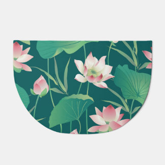 Watercolor lotus: vintage seamless flowers. doormat