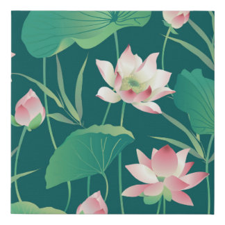 Watercolor lotus: vintage seamless flowers. faux canvas print
