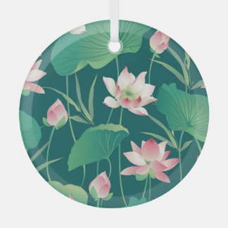 Watercolor lotus: vintage seamless flowers. glass ornament