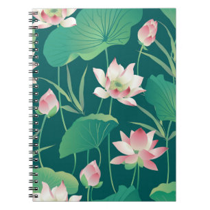 Watercolor lotus: vintage seamless flowers. notebook