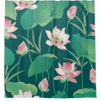 Watercolor lotus: vintage seamless flowers. shower curtain