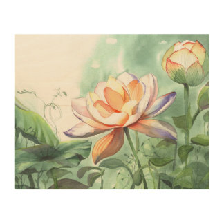 Watercolor Lotus Wood Wall Art