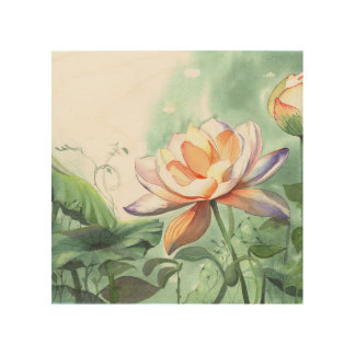 Watercolor Lotus Wood Wall Art