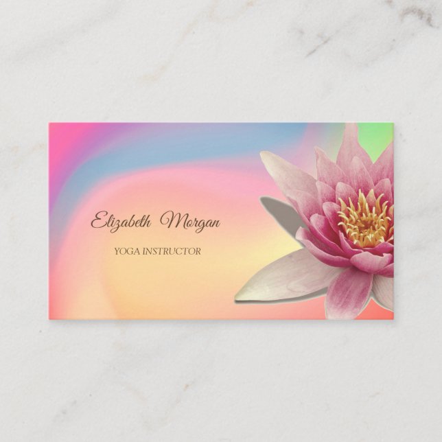 Watercolor Lotus, Yoga Colorful Business Card (Front)