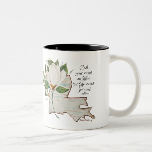 Watercolor Louisiana Love with Magnolia Two_Tone Coffee Mug