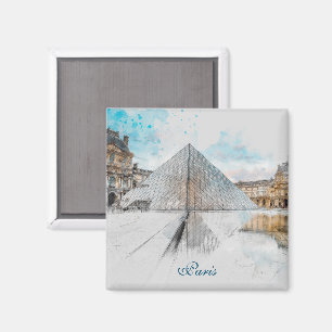 Watercolor Louvre Magnet – Paris France Travel 
