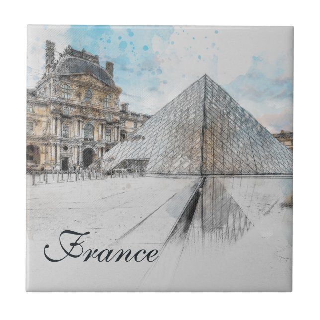 Watercolor Louvre, Paris Ceramic Tile – Elegant  (Front)