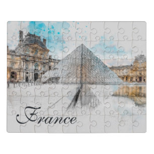 Watercolor Louvre Paris Jigsaw Puzzle – Elegant