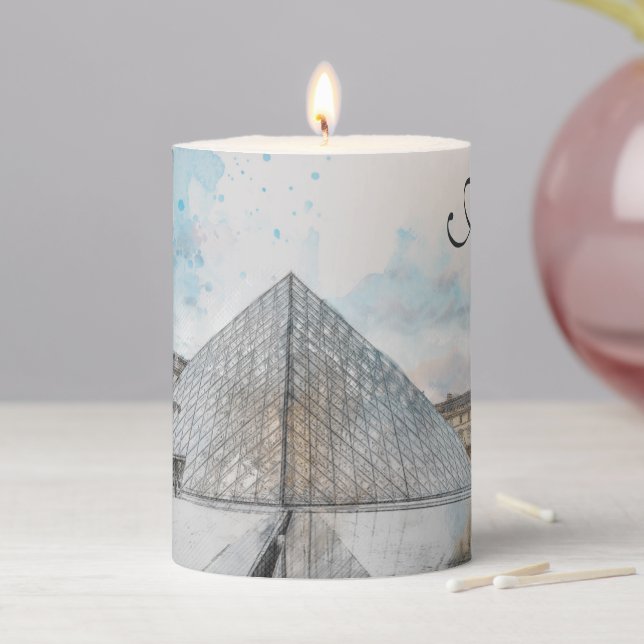 Watercolor Louvre Pillar Candle – Paris Art Travel (In Situ)