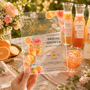 Watercolor Love at First Spritz Bridal Shower Acrylic Invitations
