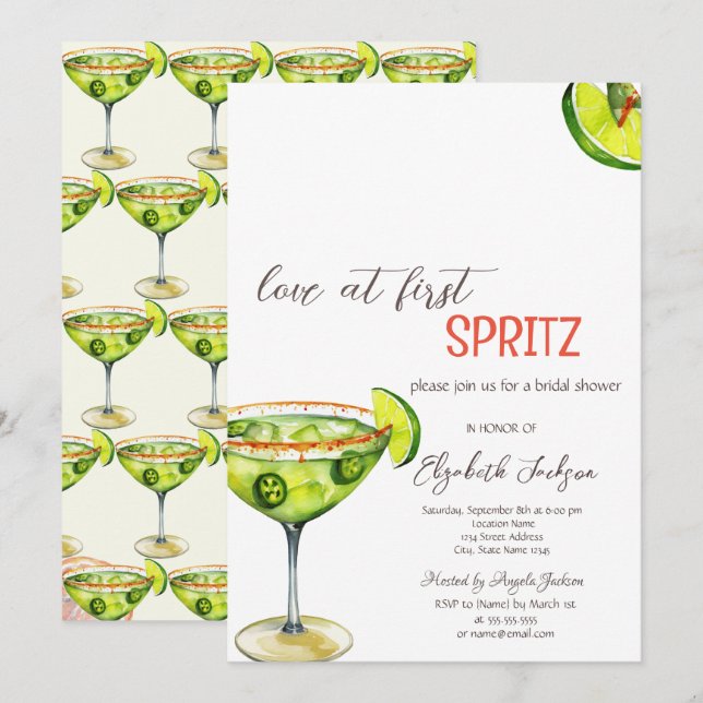 Watercolor  Love at First Spritz Green Invitation (Front/Back)
