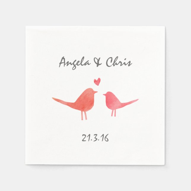 Watercolor Love Birds Paper Napkins (Front)
