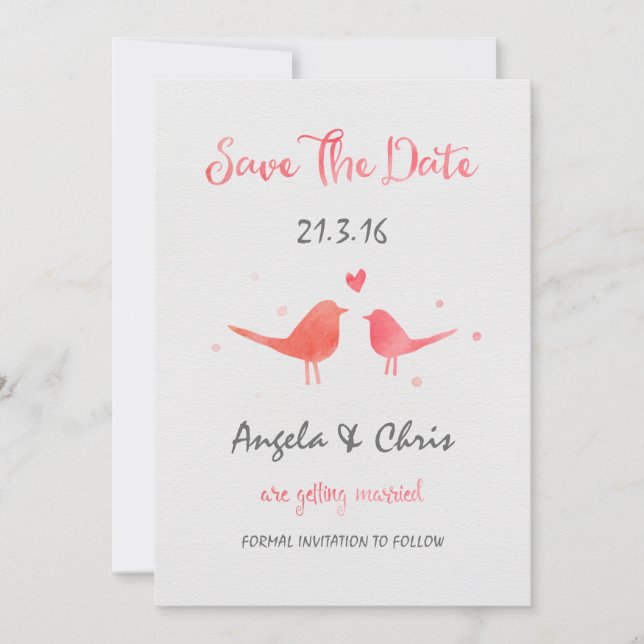 Watercolor Love Birds Save the Date (Front)