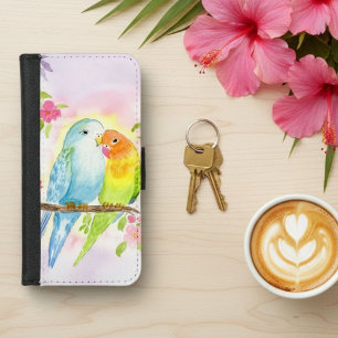 Watercolor Love Birds with Pink Flowers iPhone 8/7 Wallet Case