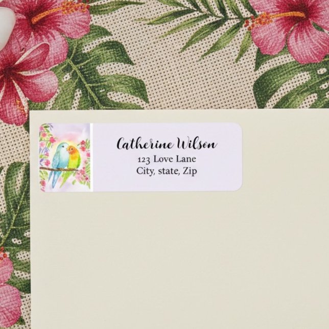 Watercolor Love Birds with Pink Flowers Label (Creator Uploaded)