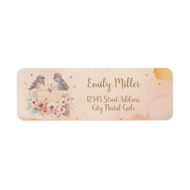 Watercolor love birds with roses for wedding label (Front)