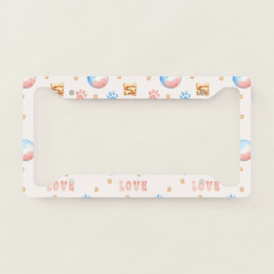 Watercolor "LOVE" Design with Dog Paw Prints License Plate Frame