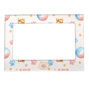 Watercolor "LOVE" Design with Dog Paw Prints Magnetic Frame
