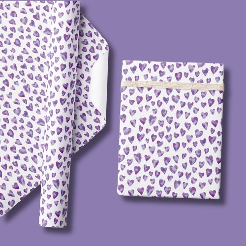 Watercolor Love Heart Purple pattern Wrapping Paper