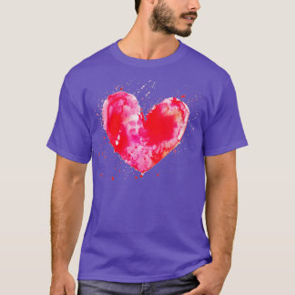 Watercolor Love Heart Valentine's Day Women Girls T-Shirt