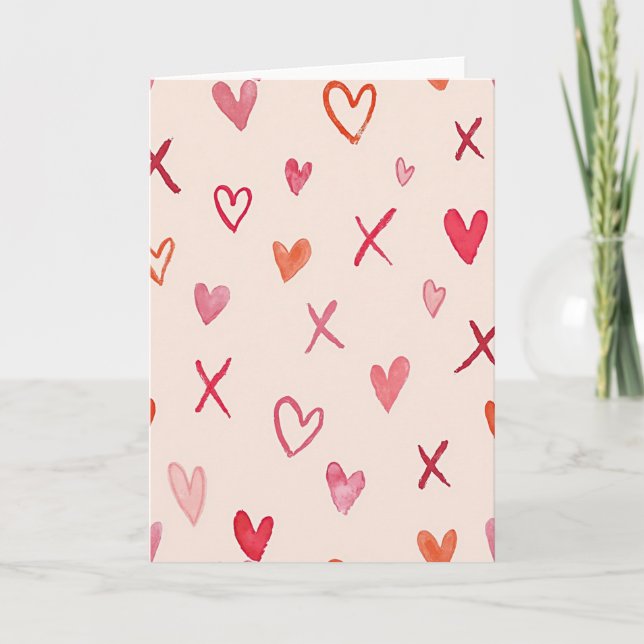 Watercolor Love Hearts Xoxo Card (Front)