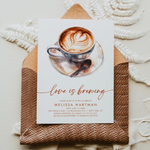 Watercolor Love Is Brewing Coffee Bridal Shower Invitation